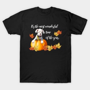 Fall Leaves, Halloween White Boxer Puppy T-Shirt